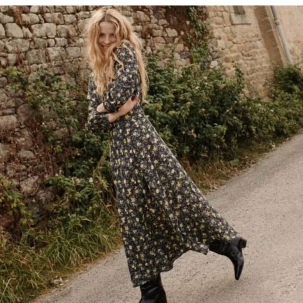 DOEN Charleston Noir Winding Blossoms Floral Midi Dress XXL Organic Cotton Boho - Picture 12 of 16